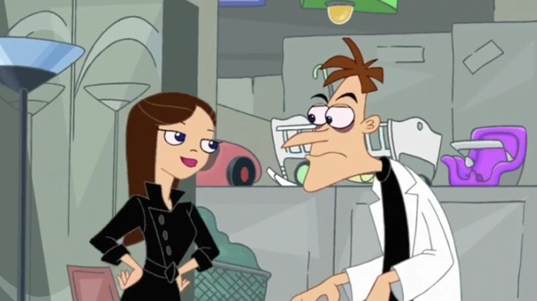Vanessa smiling smugly at Doofenshmirtz in a superstore in Phineas and Ferb