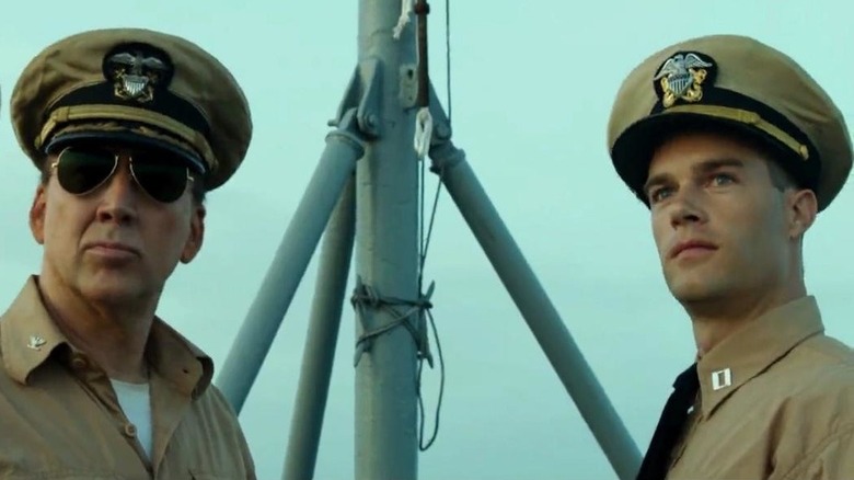 Nicolas Cage as Captain McVay with another solider in "USS Indianapolis: Men of Courage"
