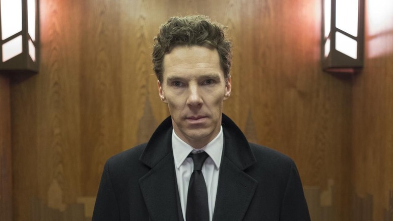 Patrick stands in an elevator in Patrick Melrose