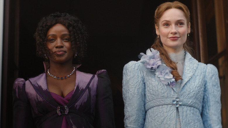 Francesca and Michaela Stirling standing side-by-side in a preview for Bridgerton season 5 (2027)