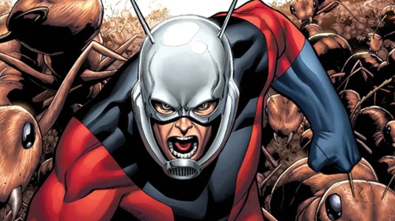 Ant-Man running alongside an army of ants