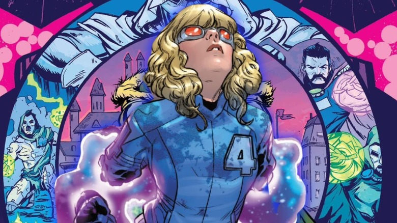 Valeria Richards phasing through a portal while looking up