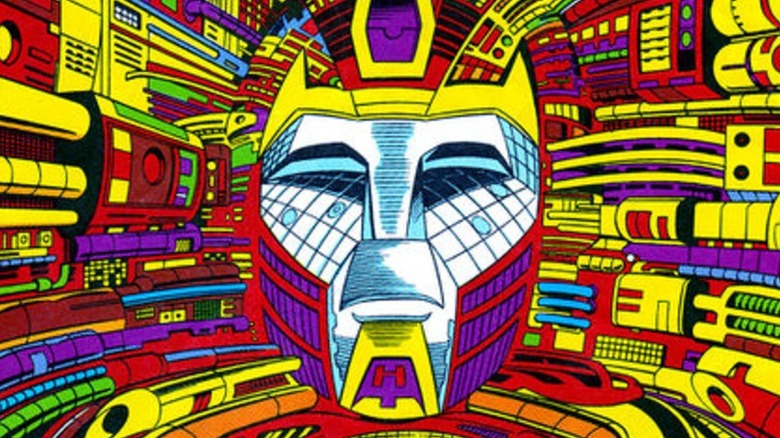 Primus lying dormant in a wall of machinery in The Transformers