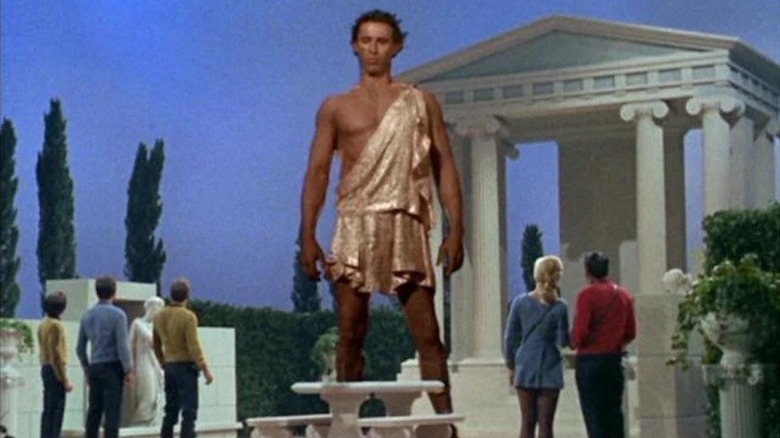Apollo stands before the landing party on "Star Trek: The Original Series" (1966-1969)