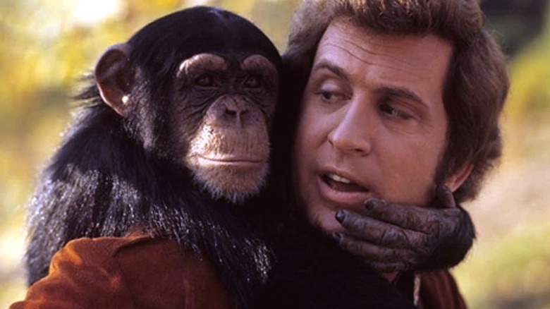 Ted holding Buttons in "Me and the Chimp"