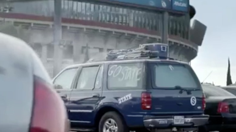 Mayhem in flaming car