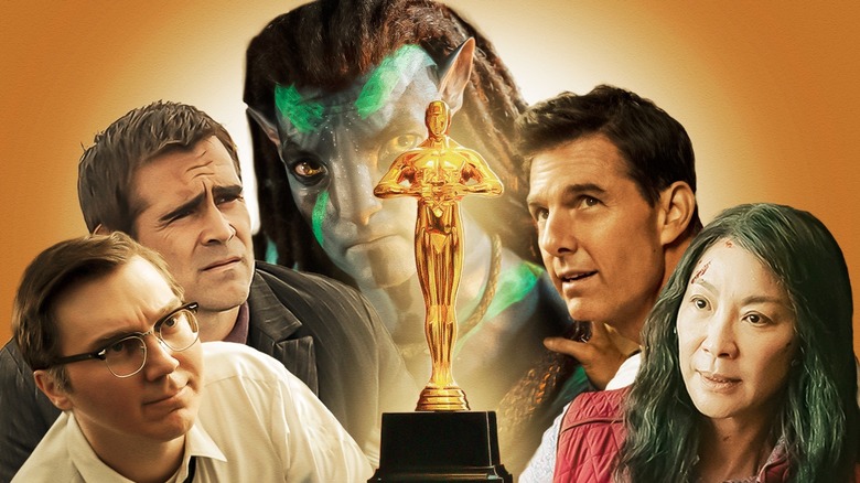 characters from the best picture nominees with Oscar statue