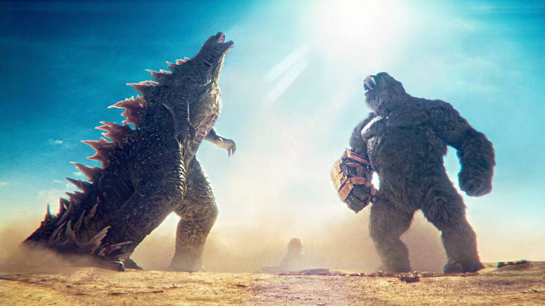 Godzilla and Kong roaring together in "Godzilla x Kong: The New Empire"