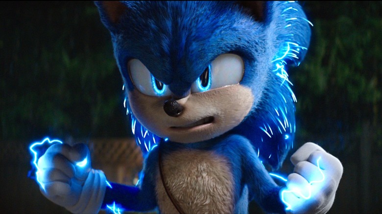 Sonic flashing blue energy in "Sonig the Hedgehog 2"