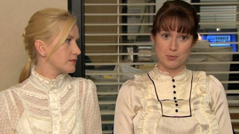 Angela Kinsey as Angela and Ellie Kemper as Erin