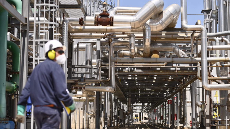 A worker at a chemical plant