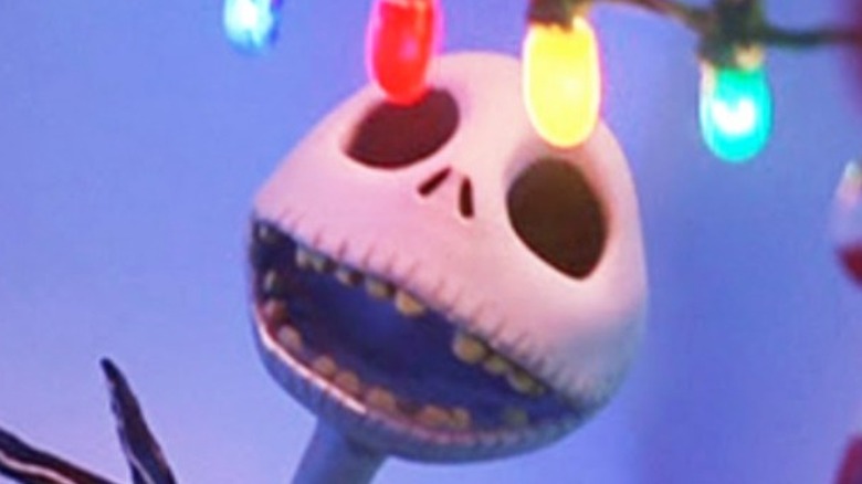 Jack Skellington holding Christmas lights close up