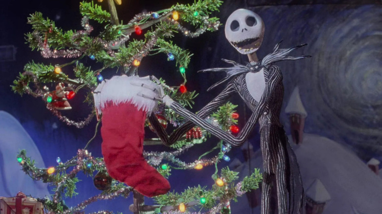Jack Skellington holding Christmas lights close up