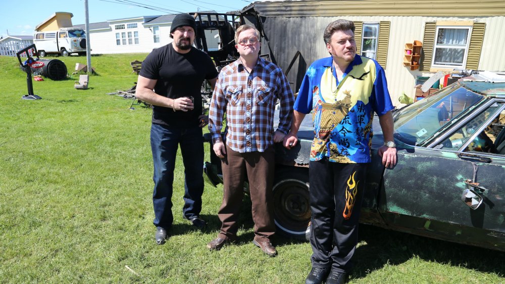 Mike Smith, Robb Wells, and John Paul Tremblay as Bubbles, Ricky, and Julian on Trailer Park Boys