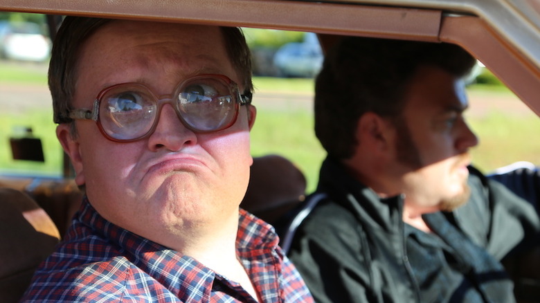Bubbles and Ricky sitting in the car on Trailer Park Boys