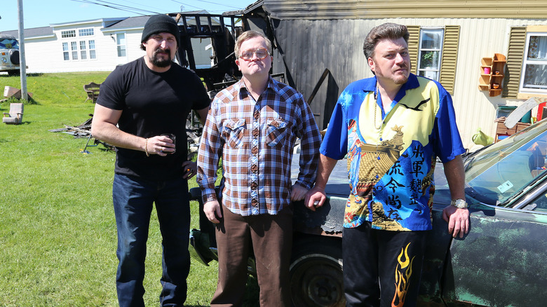 Mike Smith, Robb Wells, and John Paul Tremblay as Bubbles, Ricky, and Julian on Trailer Park Boys
