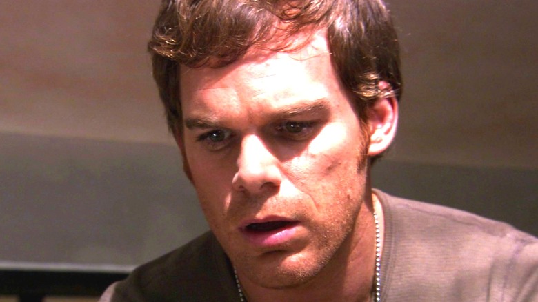 Dexter looking at a crime scene