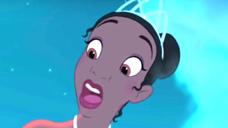 Tiana looking shocked in Princess and the Frog 