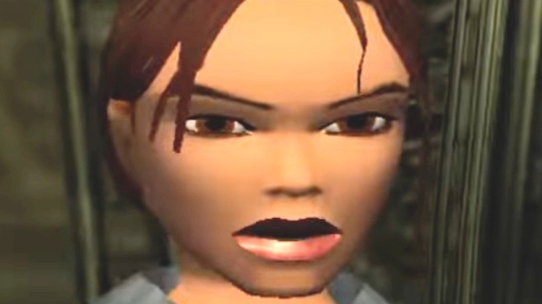 Lara Croft staring intently
