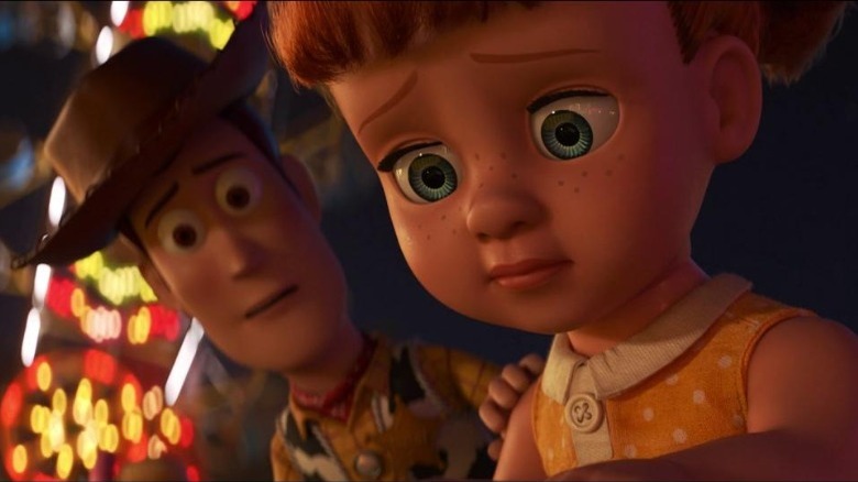 Woody placing his hand on Gabby Gabby's shoulder