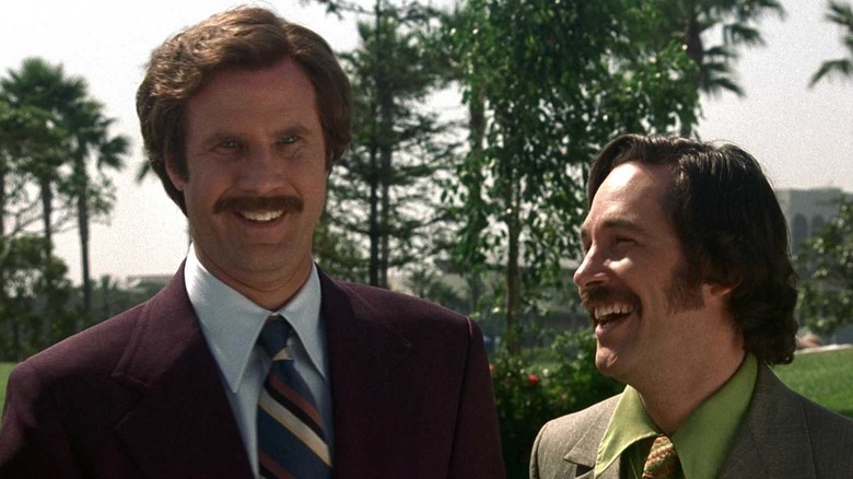 Ron Burgundy and Brian Fantana laughing in Anchorman