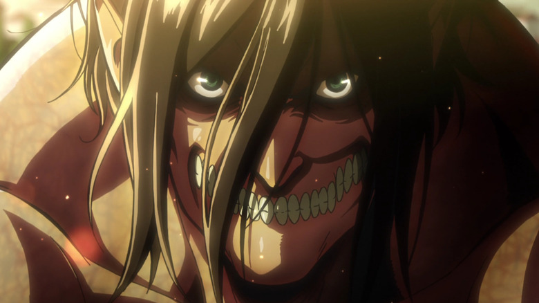 Eren glaring menacingly in titan form