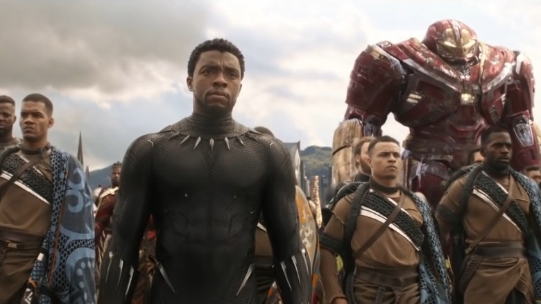 Black Panther with the Wakandan army