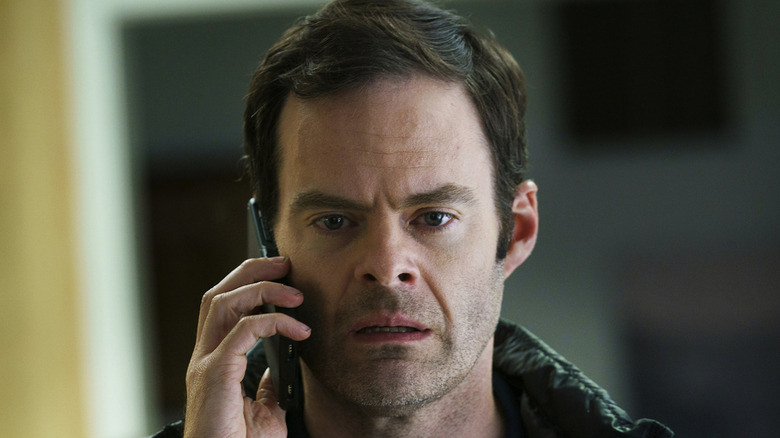 Bill Hader talking on the phone in Barry