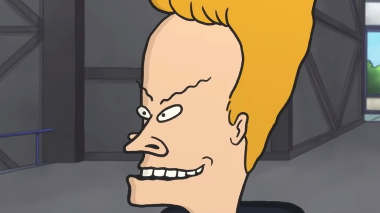 Beavis using a flight simulator 