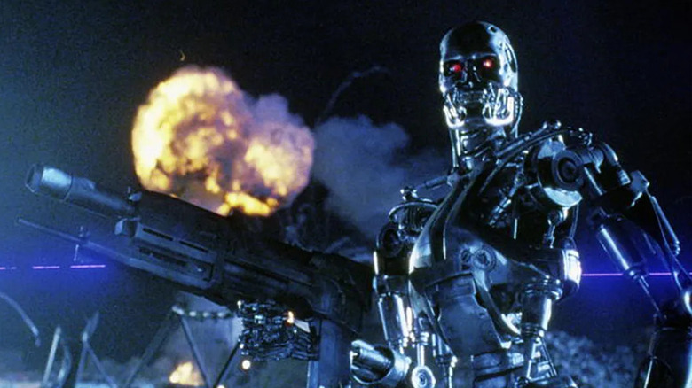 A T-1800 wields a laser rifle