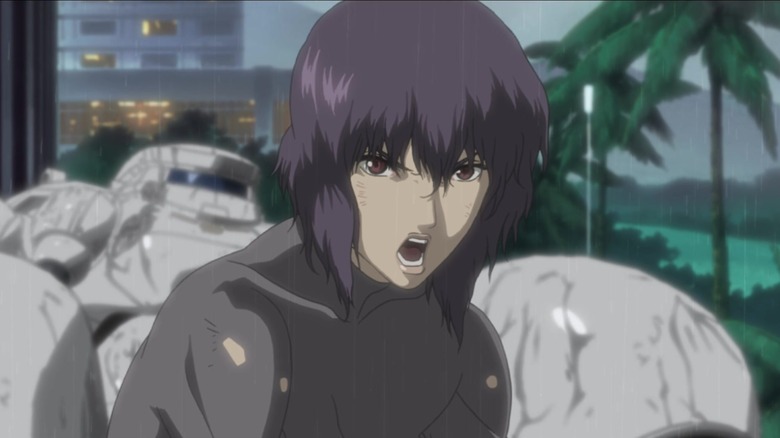 Motoko Kusanagi yelling in rain