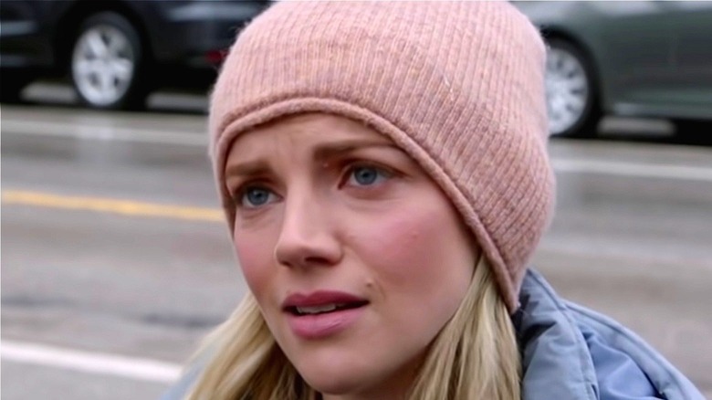 Kara Killmer in pink stocking cap