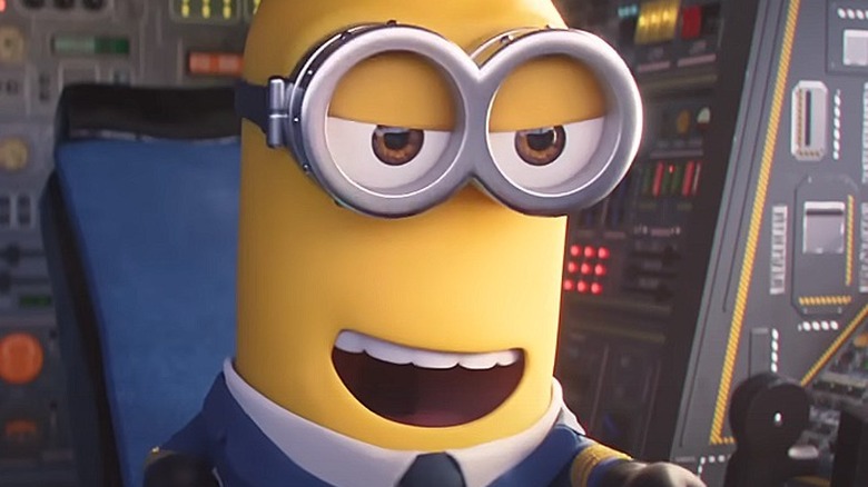 Minion laughing flying a plane