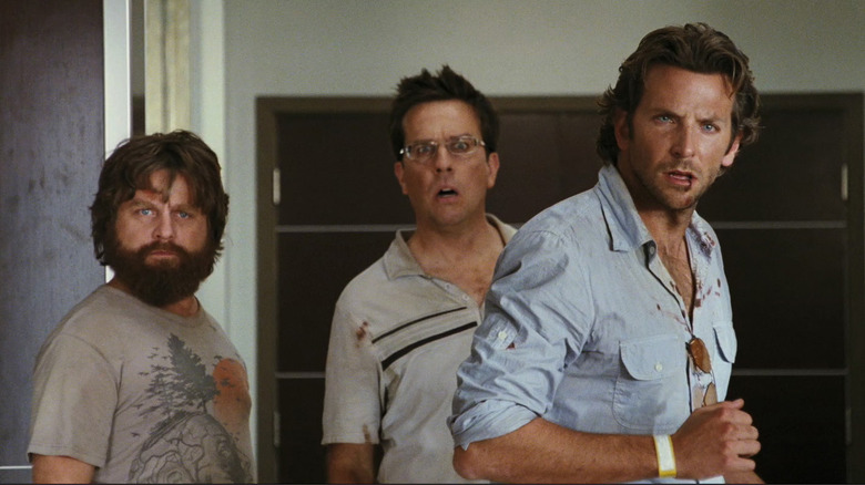 Alan, Stu, and Phil looked shocked in The Hangover (2009)