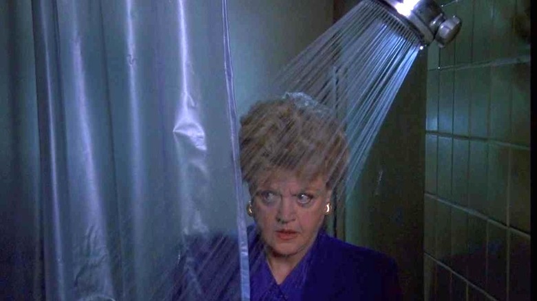 Jessica Fletcher peers into a shower Murder, She Wrote