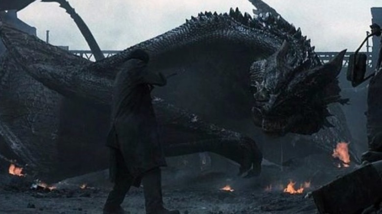 Quinn battling a dragon