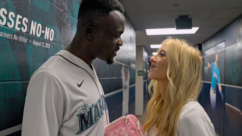 Kwame and Chelsea looking at each other lovingly on Love is Blind Season 4