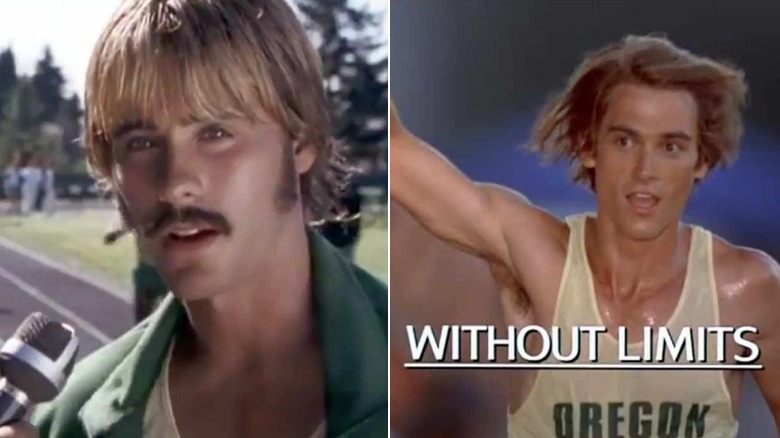 Prefontaine being interviewed and Prefontaine running
