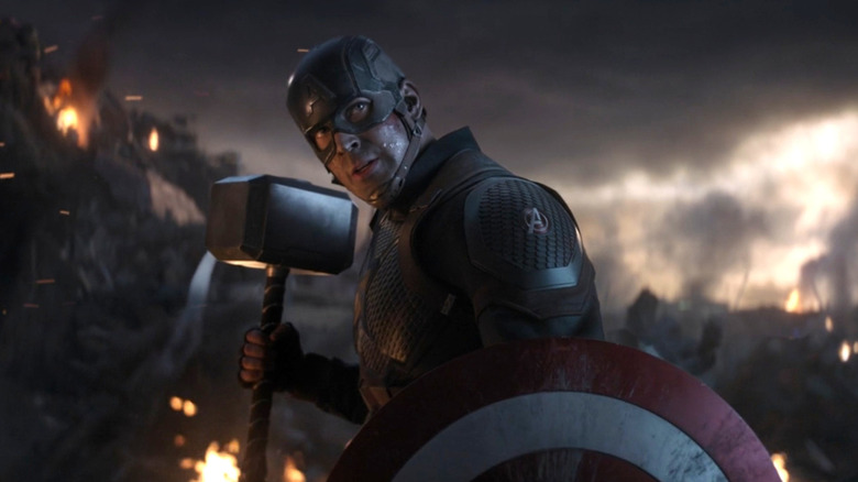 Steve Rogers wielding Mjolnir
