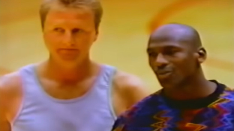 Larry Bird and Michael Jordan play ball