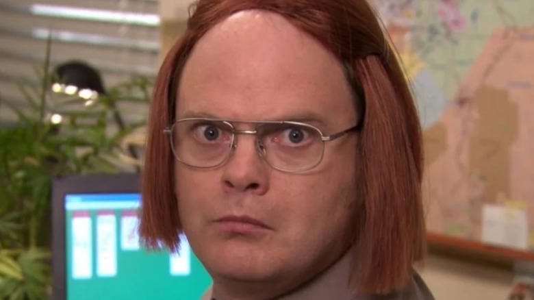Dwight Schrute in a wig