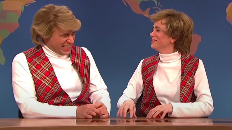 Fred Armisen and Kristen Wiig laughing