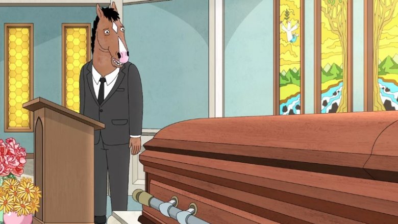 Bojack looking at a coffin