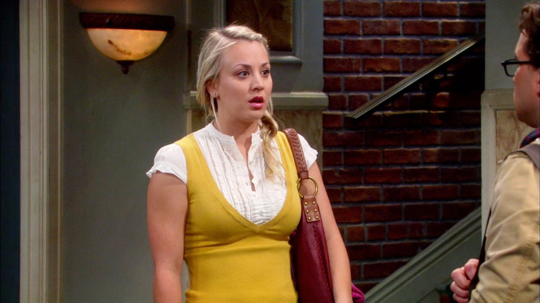 Pennny looking shocked in the hallway on The Big Bang Theory