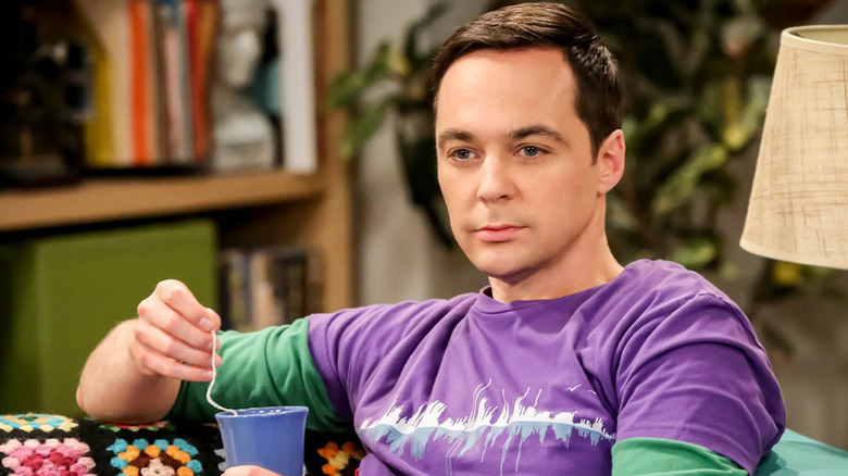 Sheldon dipping a teabag into tea on The Big Bang Theory