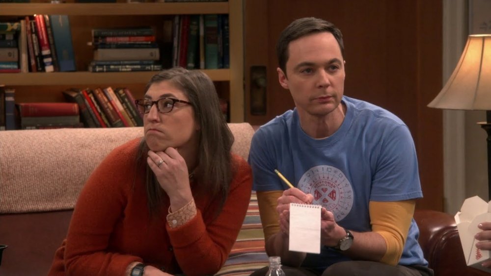 Mayim Bialik as Amy Farrah Fowler and Jim Parsons as Sheldon Cooper on CBS' The Big Bang Theory