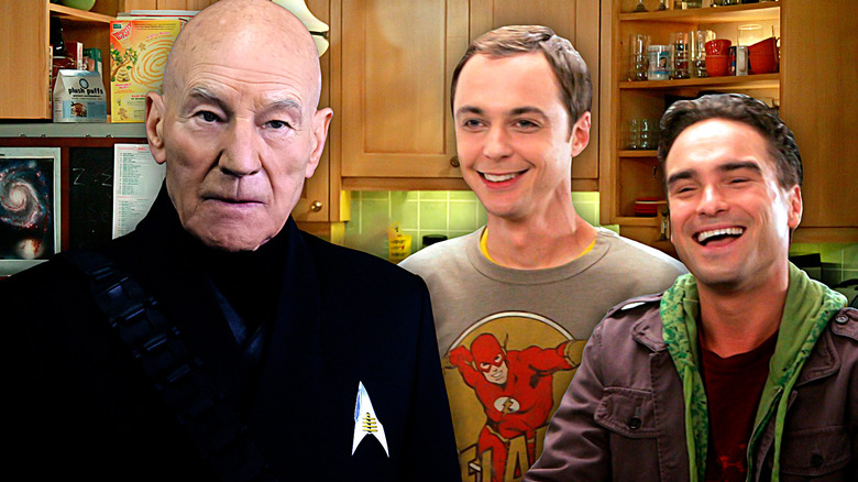 Sheldon and Leonard smiling with Picard