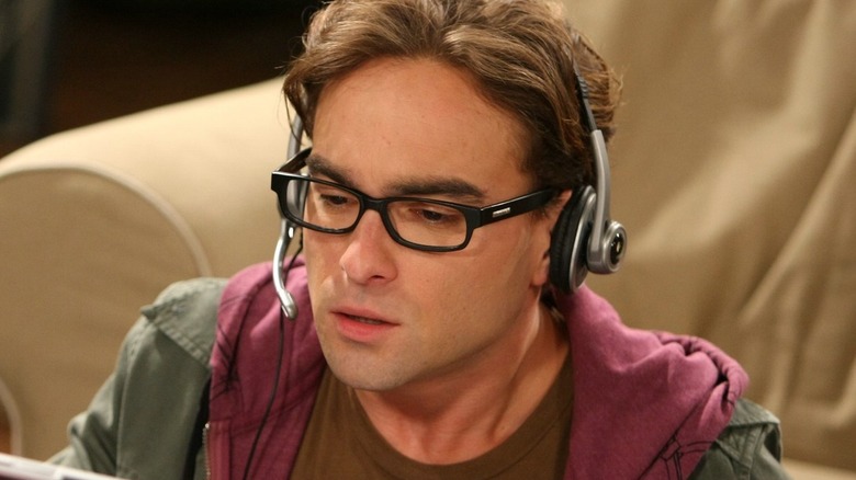 Leonard Hofstadter with headset on in The Big Bang Theory