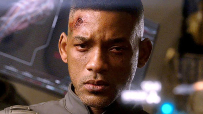 A bloodied Cypher looking into the camera in a scene from After Earth