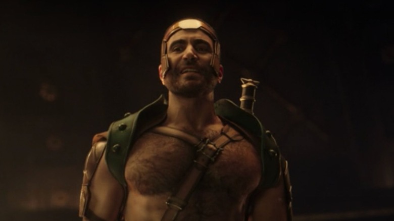 Hercules stands before Zeus